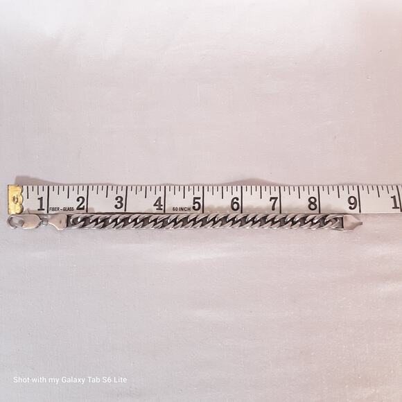 Chunky Curb Chain Bracelet Silver Tone Lobster Claw - Picture 8 of 10